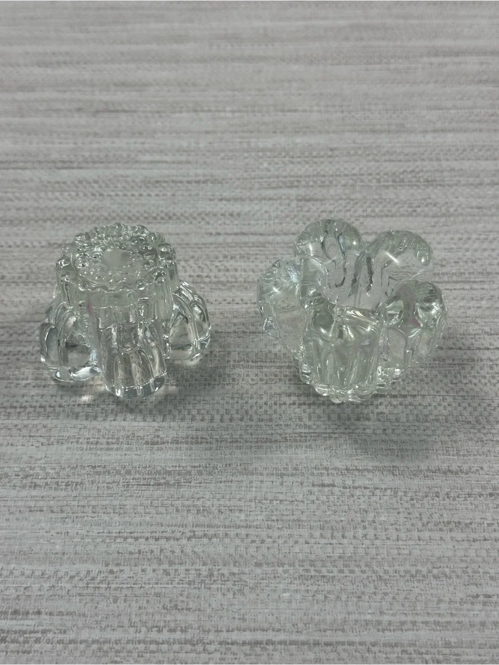Vintage Mini Clear Glass Floral Votive Candle/Tea light Holders. Set of 2 -